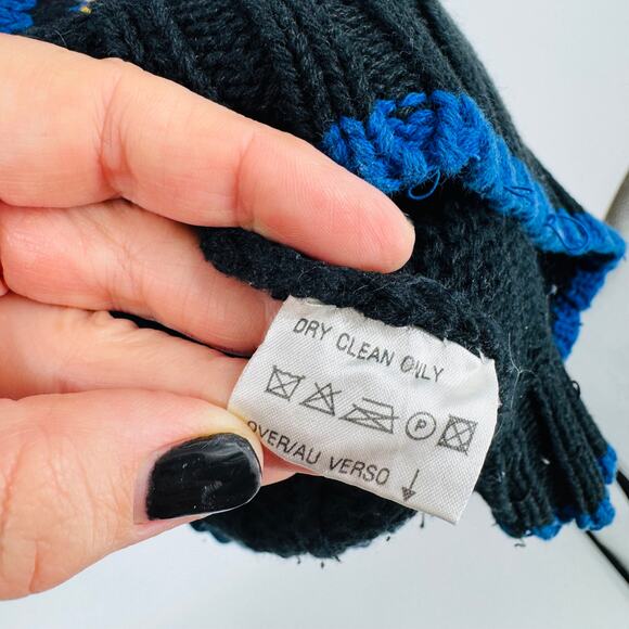 Vintage Liz Wear Knit Crewneck Bright Geo Pattern Black Sweater Size S Small - Picture 4 of 6